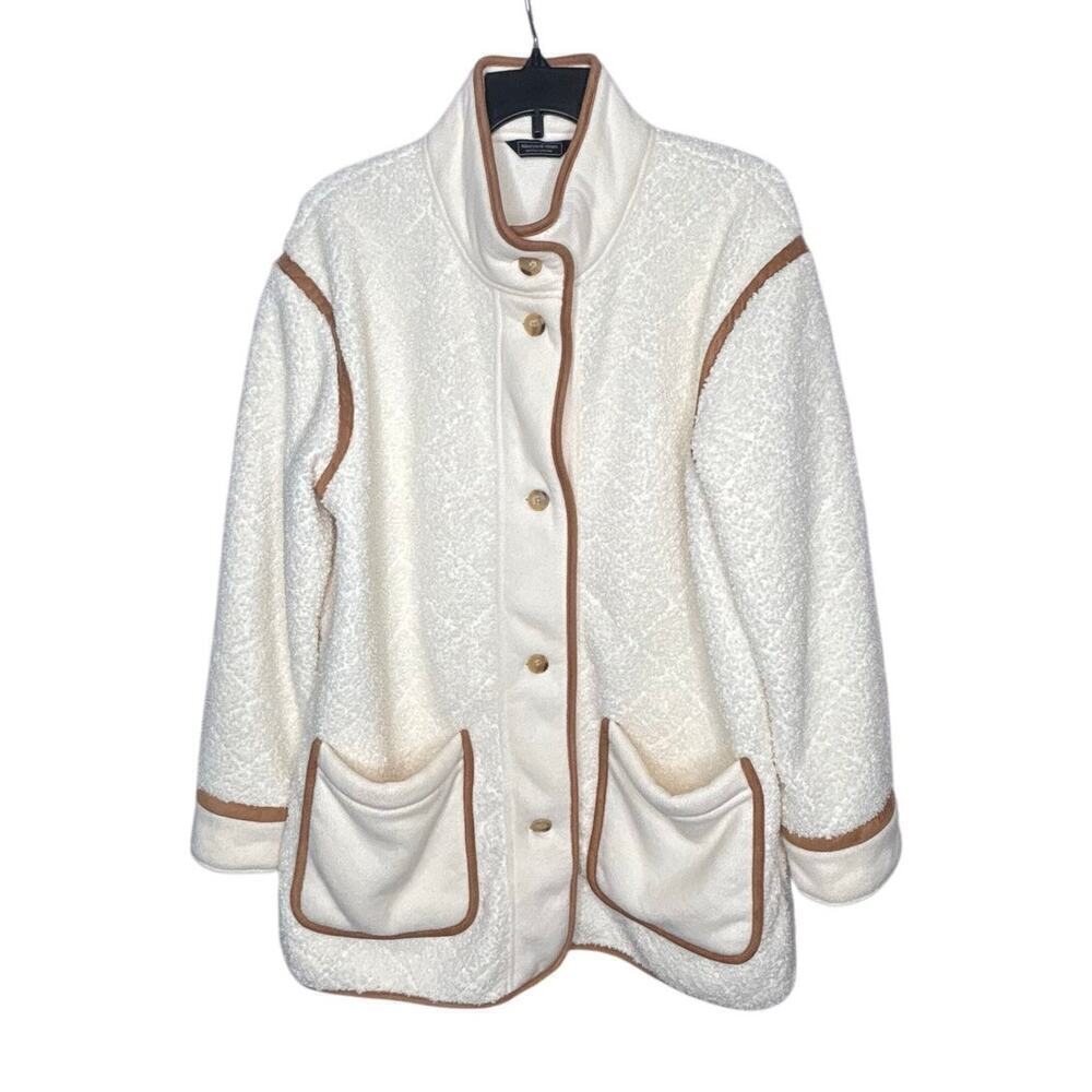 Vineyard Vines Quilted Teddy Fleece Plush Cream & Brown Jacket Size Medium